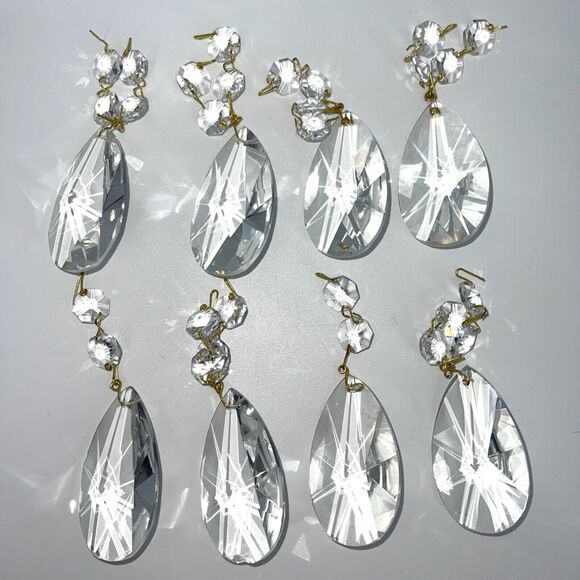 Vintage Authentic Czech Crystal Teardrop Prism + Octagon Chandelier Replacement - Picture 2 of 5